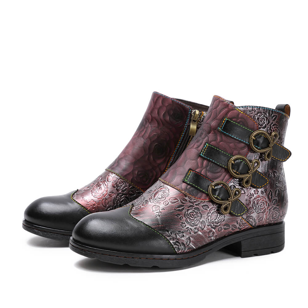 Bottes plates en cuir véritable peintes à la main