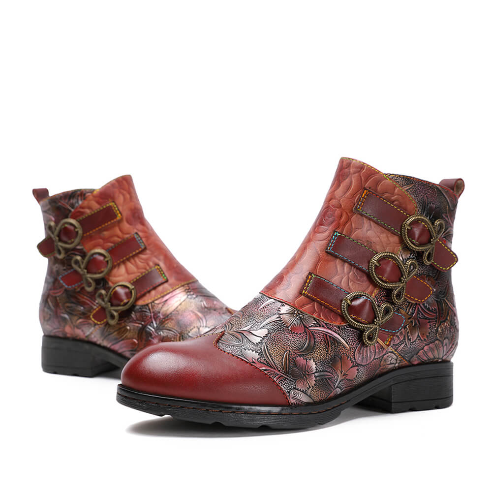 Bottes plates en cuir véritable peintes à la main