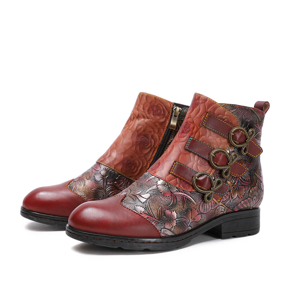 Bottes plates en cuir véritable peintes à la main