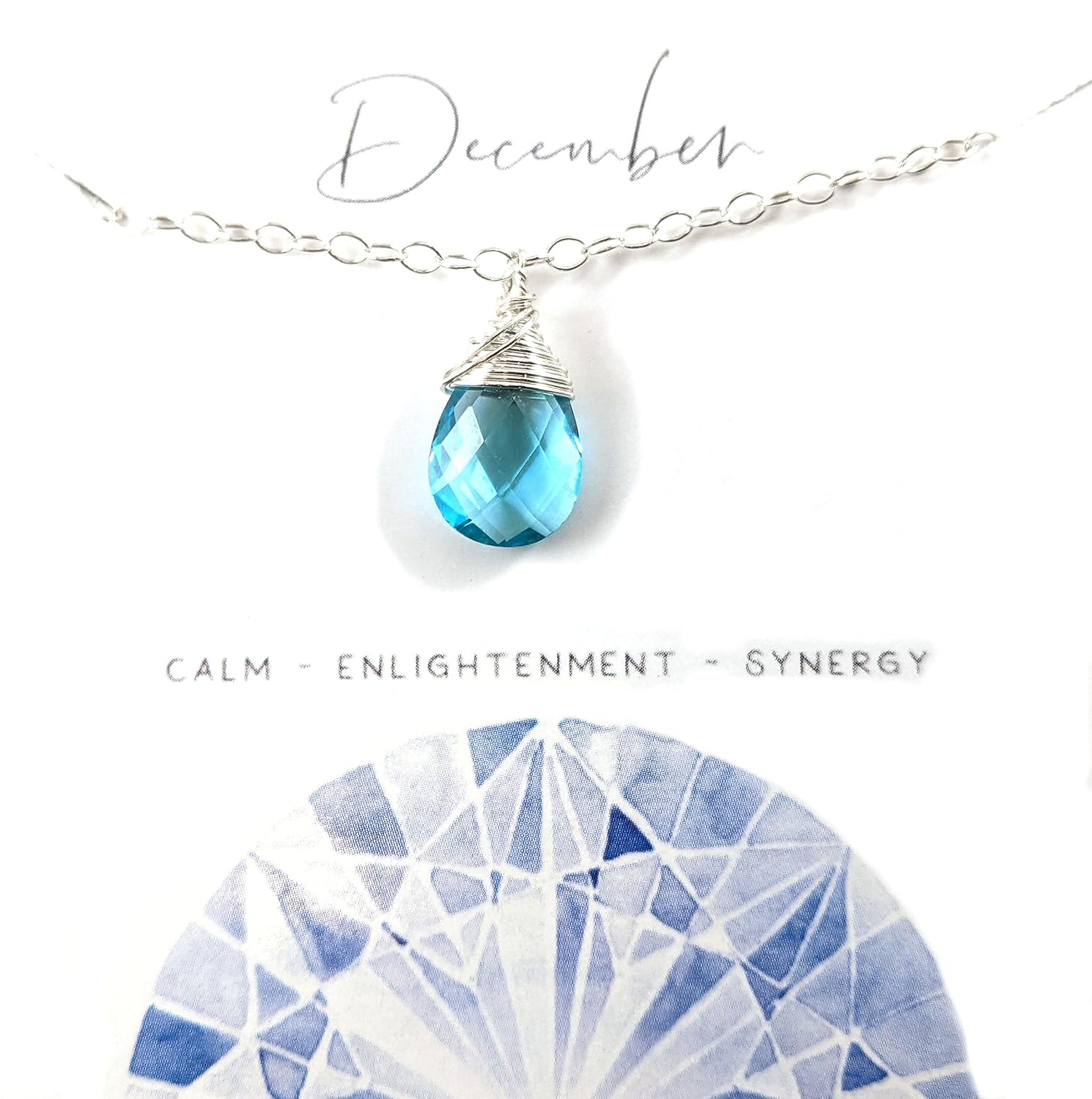 Collier en quartz topaze bleue pierre de naissance de décembre fil d'argent sterling enveloppé pendentif briolette cadeau pour elle