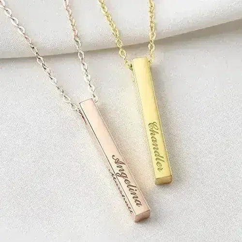 Collier de Maman Personnalisé, Collier Barre 4 Faces, Collier Prénoms des Enfants