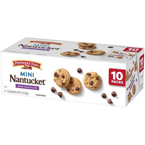 Pepperidge Farm Nantucket Mini Biscuits aux pépites de chocolat noir, sachets collation de 28 g, paquet de 10