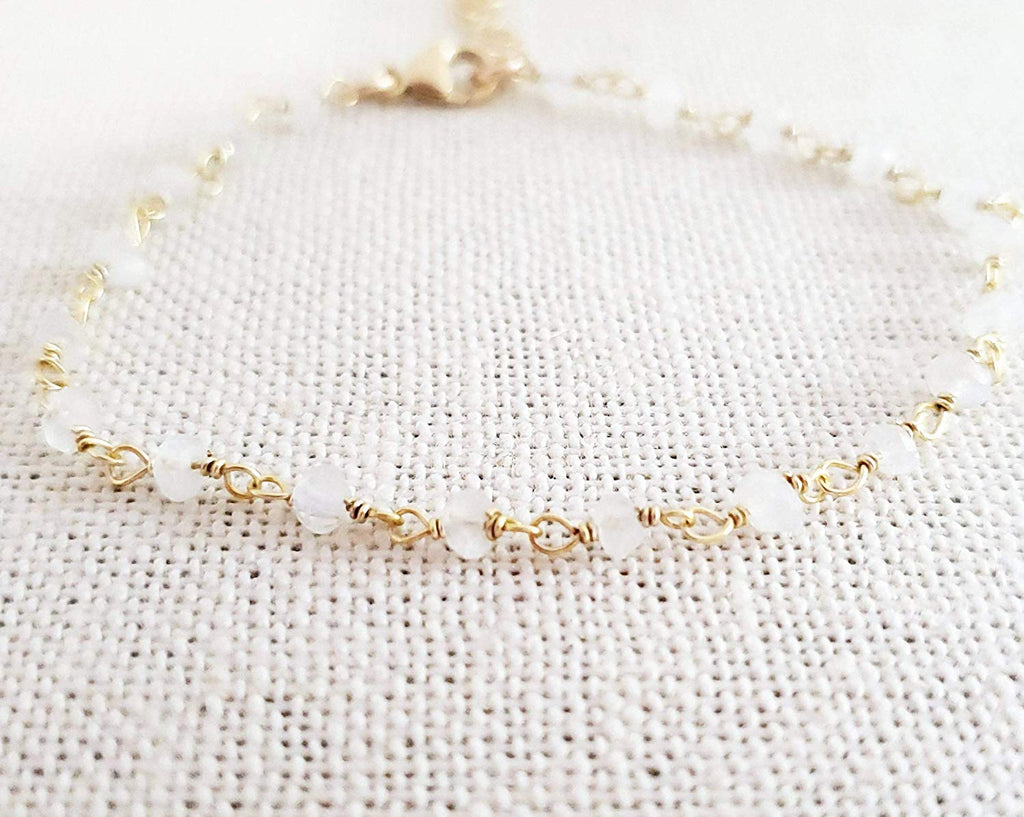 White Moonstone Gemstone 14k Gold Filled Bracelet