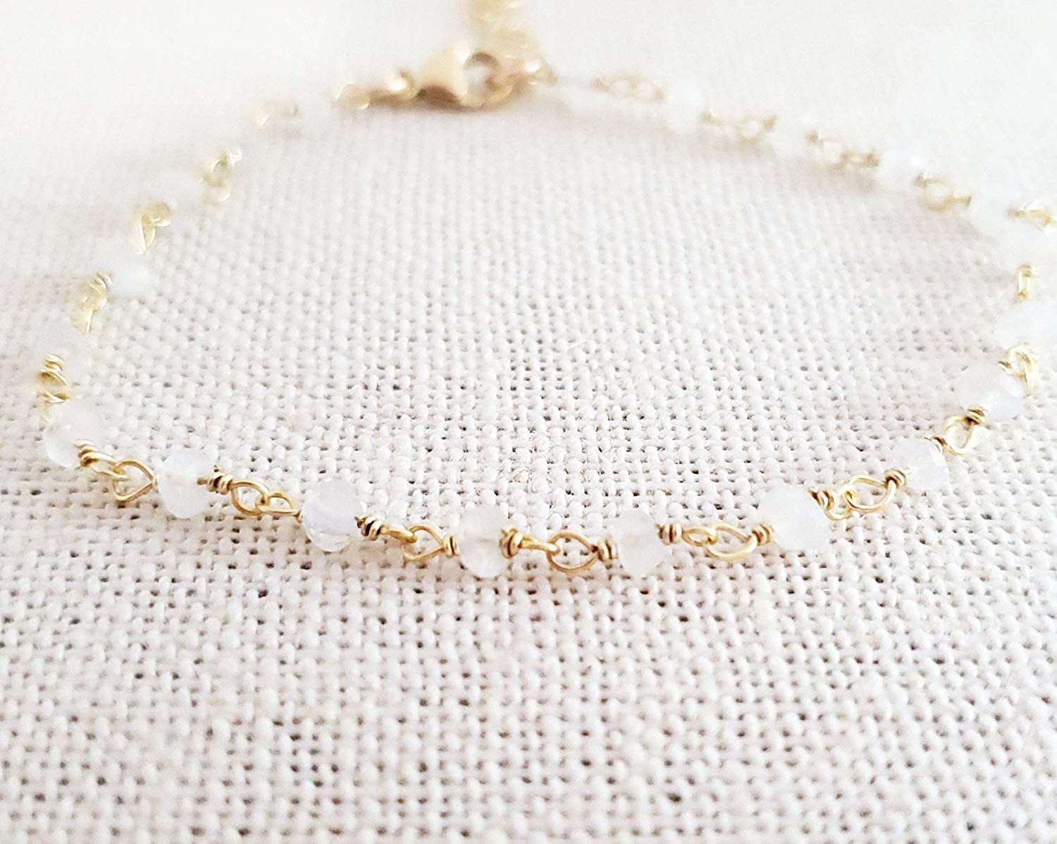 White Moonstone Gemstone 14k Gold Filled Bracelet