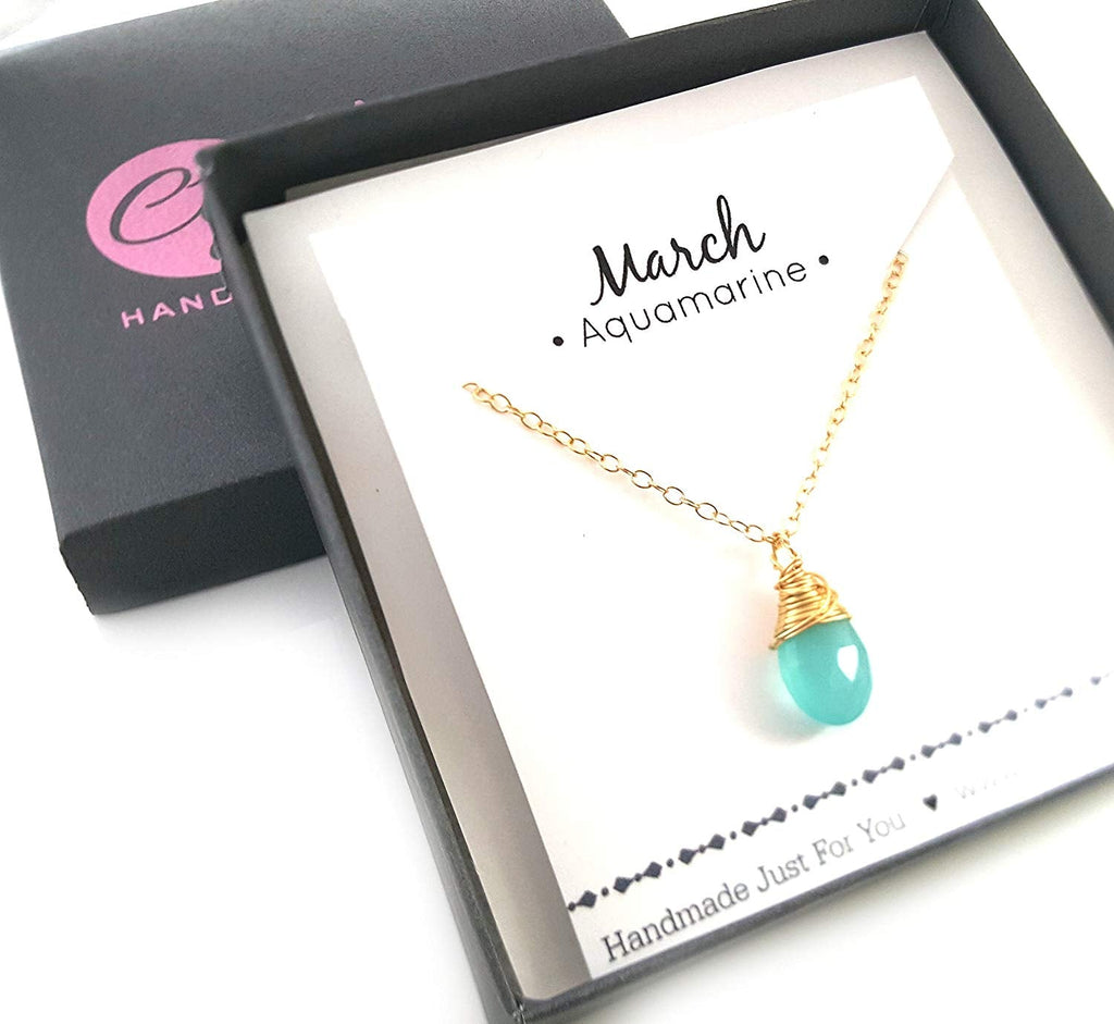 Collier classique en pierre de naissance enroulée de fil - Collier délicat en forme de goutte - Collier en or - Collier en pierre précieuse briolette - Cadeau pour elle