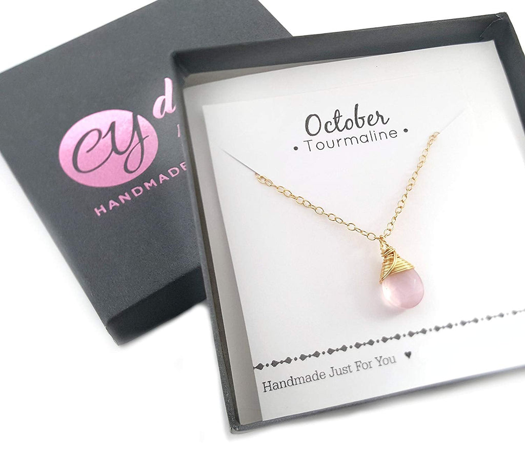 Collier classique en pierre de naissance enroulée de fil - Collier délicat en forme de goutte - Collier en or - Collier en pierre précieuse briolette - Cadeau pour elle
