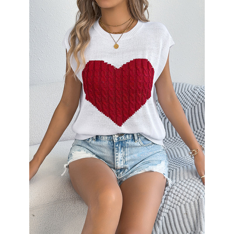 Haut en maille color block pour femme – Débardeur de Saint-Valentin décontracté sans manches