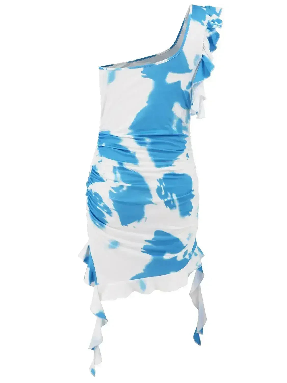 Mini-robe tie-dye à volants et à épaule unique