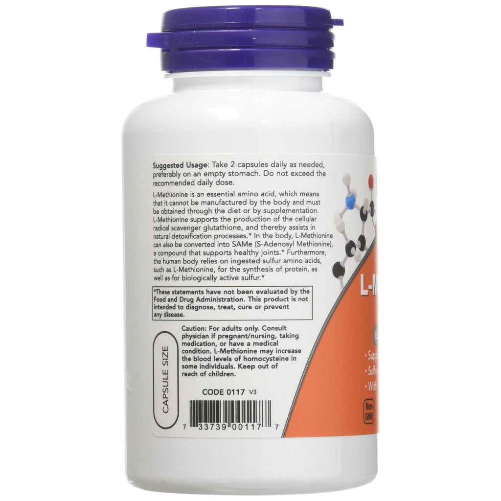 Now Foods L-Méthionine 500 mg 100 Gélules - 0117 - Lot de 2