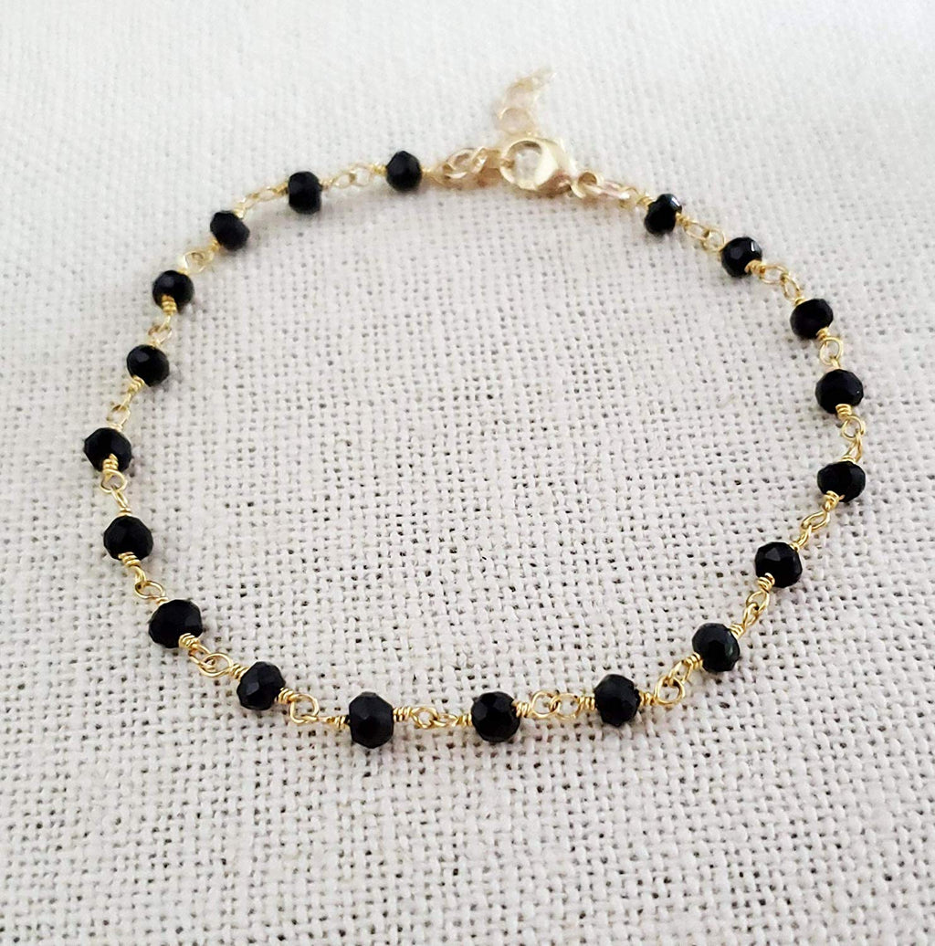 Black Spinel Gemstone 14k Gold Filled Bracelet