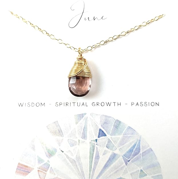Collier Améthyste Claire Pierre de Naissance de Juin – Pendentif en Or Rempli 14 carats – Bijoux en Pierre Précieuse – Cadeau pour Femme
