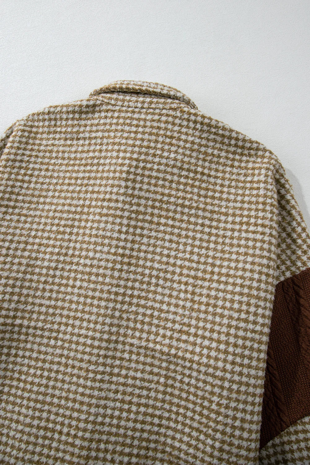 Veste Chemise Patchwork Pied-de-poule Kaki | Veste Texturée Ajustée - Femstylo