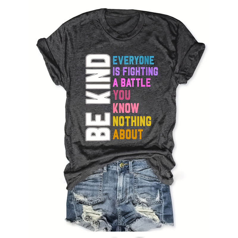 T-shirt femme à col rond et manches courtes avec slogan imprimé, haut d'été décontracté