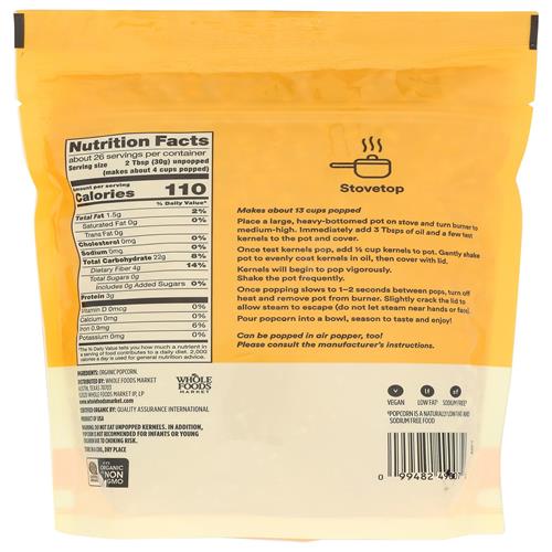 Whole Foods Market, Grains de maïs jaune biologique pour éclater, 28 oz