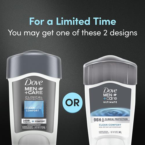 Dove Men + Care Antisudorifique protection clinique Clean Comfort en bâton pour hommes protection contre la sueur et les odeurs pendant 96 heures antisudorifique de force clinique avec 1/4 de crème hydratante 48 g