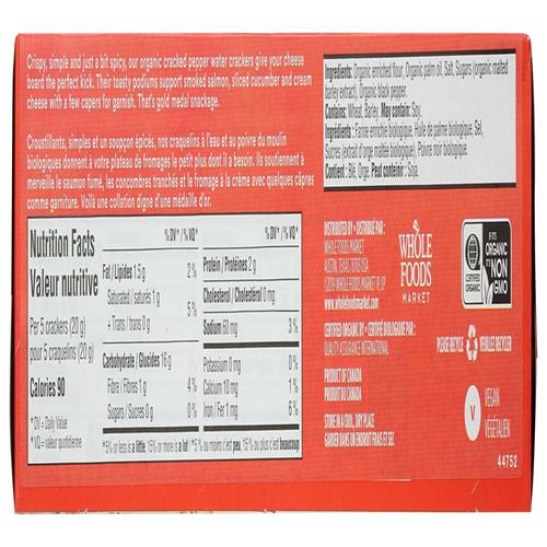 Whole Foods Market, Craquelins à l'eau biologiques poivre concassé, 125 g