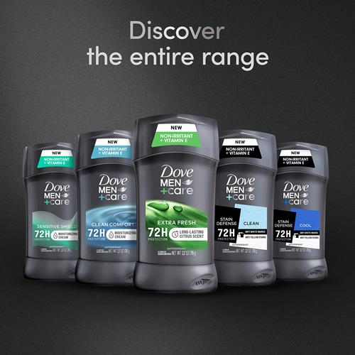 Dove Men+Care Extra Fresh Anti-transpirant Déodorant en Stick Homme Extra Fresh Lot de 2 avec Protection Contre la Transpiration et les Odeurs 72h avec ¼ de Crème Hydratante et Parfum d'Agrumes Longue Durée 76 g