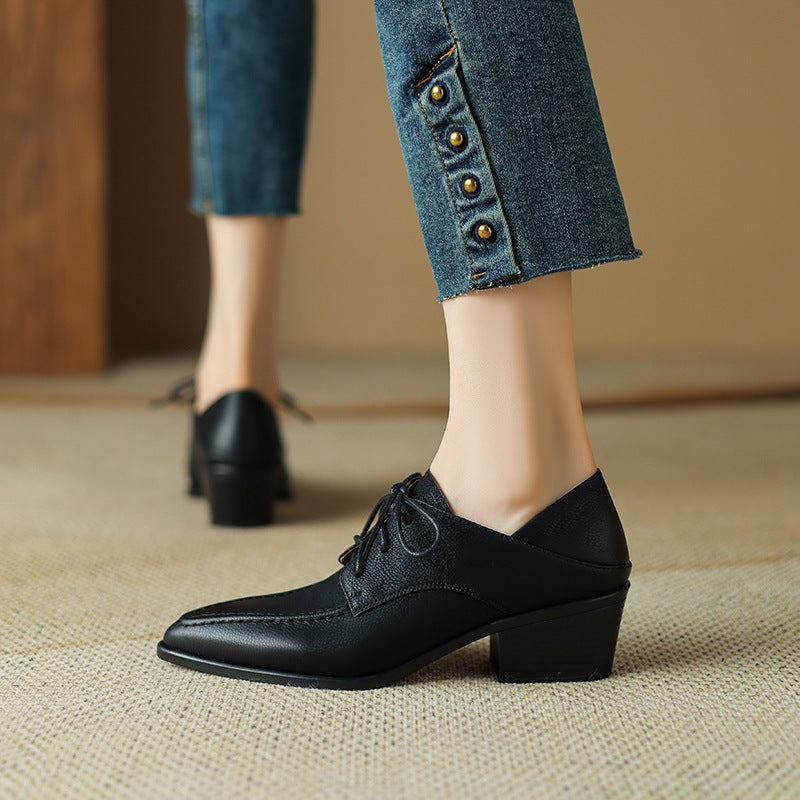 Chaussures rétro à talon épais et bout pointu pour femme