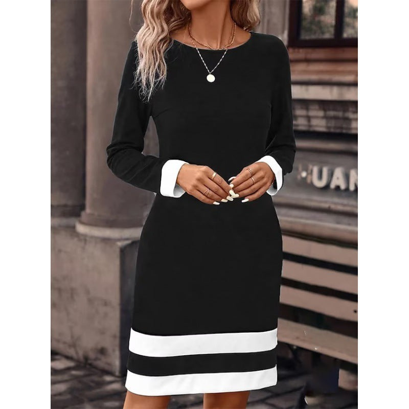 Robe longue cintrée color block à encolure ronde