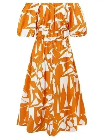 Robe imprimée à épaules dénudées et manches ballon