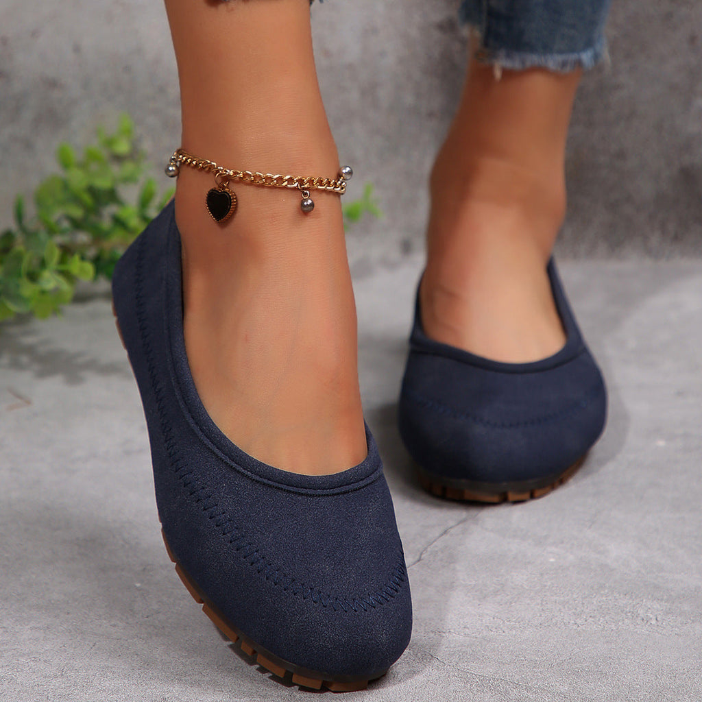 Mocassins Femme Décolletés à Bout Rond – Chaussures Plates Décontractées à Enfiler
