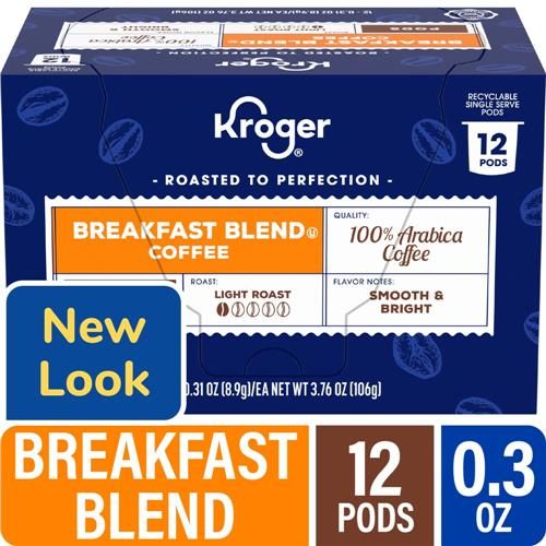 Kroger Breakfast Blend Dosettes de café torréfié doux 12 ct