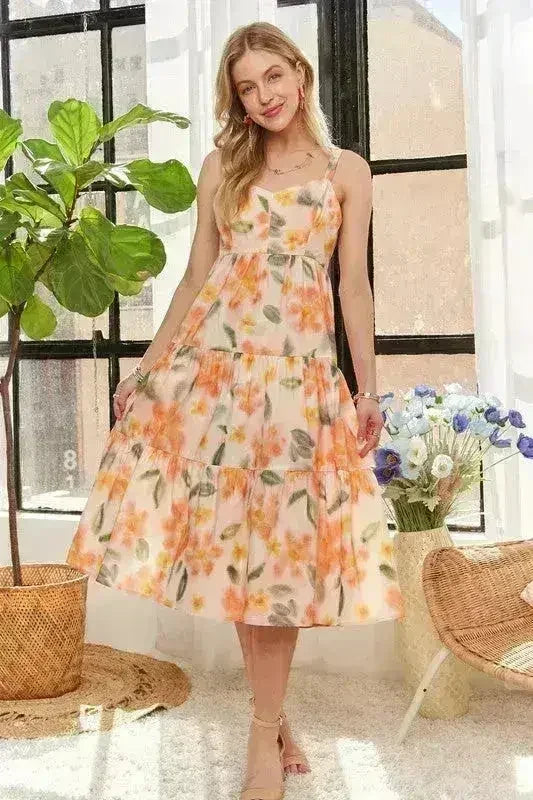 Robe mi-longue ADORA à dos smocké et bretelles réglables