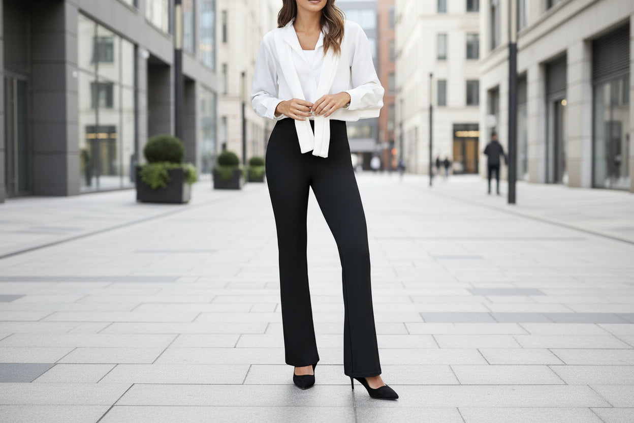 Pantalon extensible taille haute chic décontracté pour femme