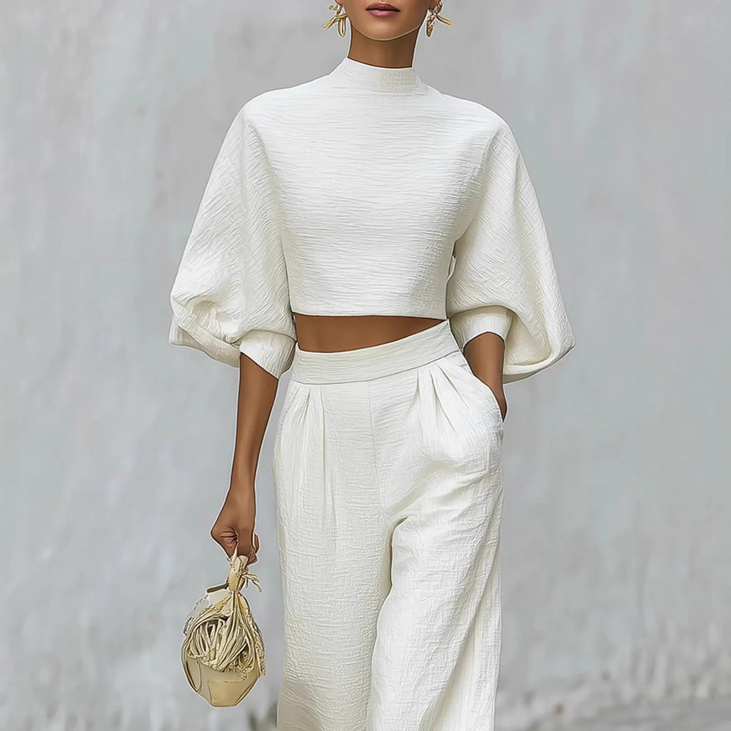 Ensemble Top Court et Pantalon Taille Haute pour Femme – Tenue Décontractée Deux Pièces