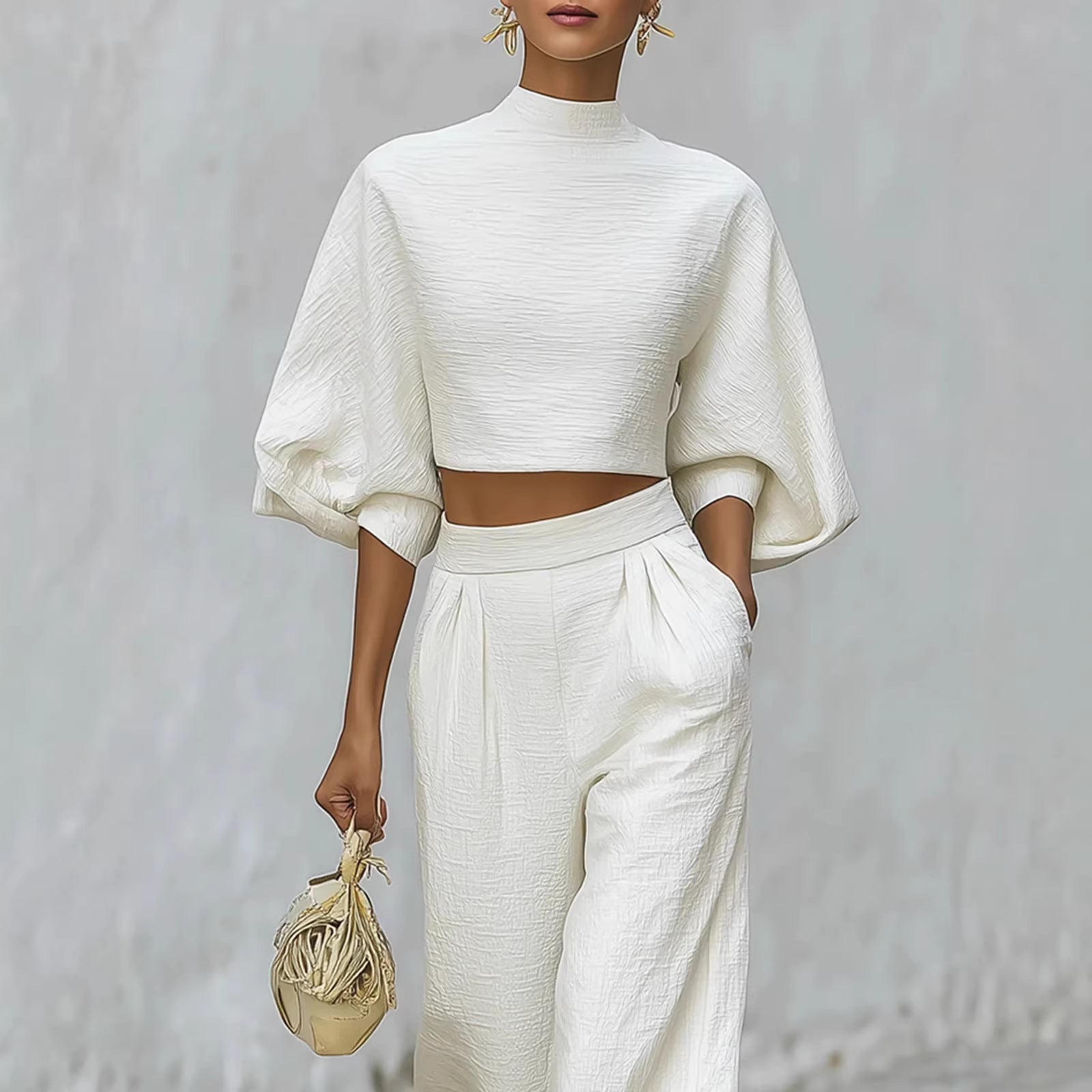 Ensemble Top Court et Pantalon Taille Haute pour Femme – Tenue Décontractée Deux Pièces