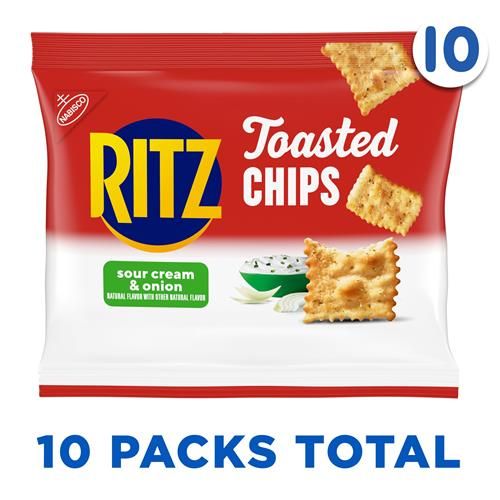 Craquelins Ritz Toasted Chips saveur crème sure et oignon, collations pour le déjeuner, 10 paquets de 28 g