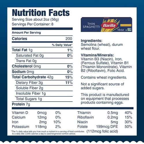 Pâtes spaghetti fines Barilla, boîte de 450 g - Pâtes sans OGM à base de semoule de blé dur - Pâtes certifiées casher