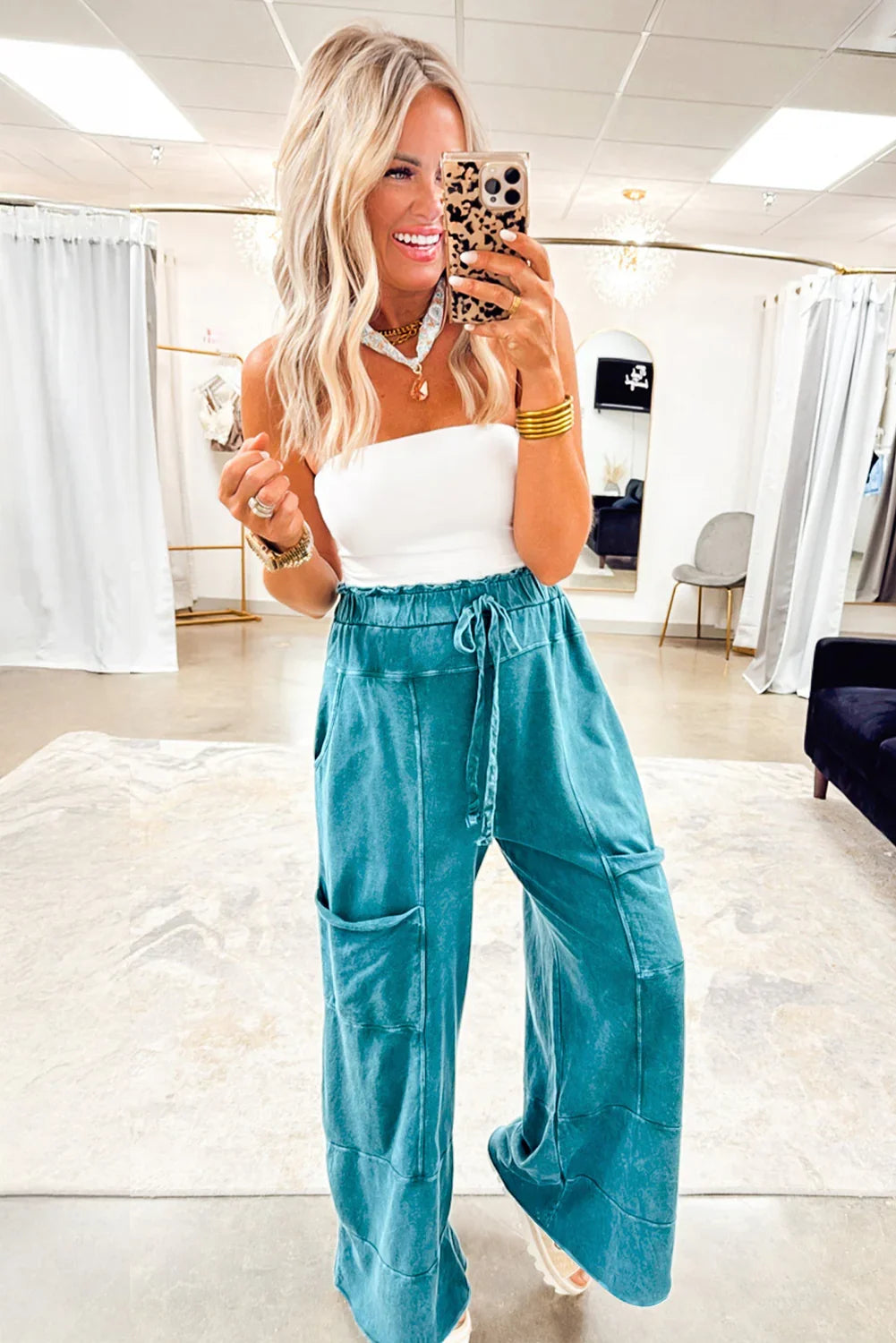 Pantalon Lapis Mineral Wash noué taille haute à ourlet brut
