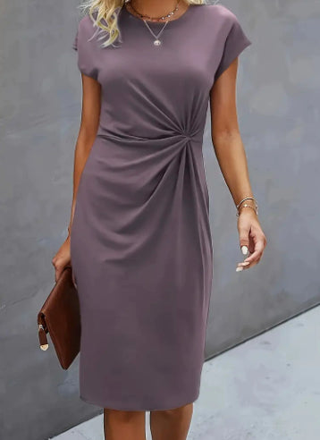 Robe Midi Moulante à Nœud sur le Devant – Robe sans Manches à Col Rond avec Nœud