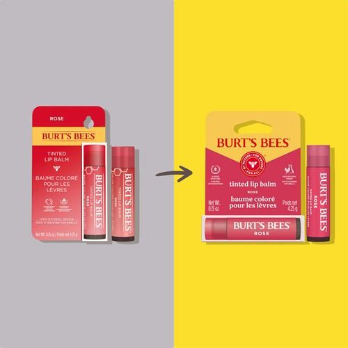Baume teinté Burt's Bees, formule 2 en 1 longue durée, baume teinté infusé de beurre de karité hydratant pour un fini modulable d'apparence naturelle, Rose, 1 tube