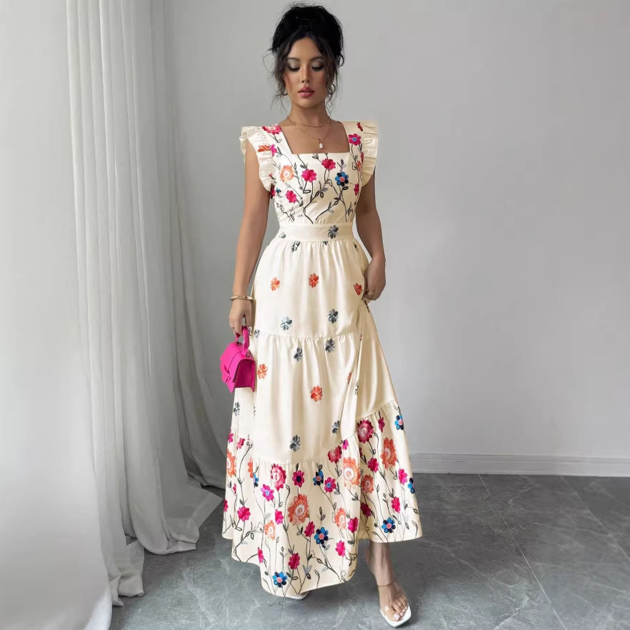 Robe fleurie à manches bouffantes et taille cintrée pour femme