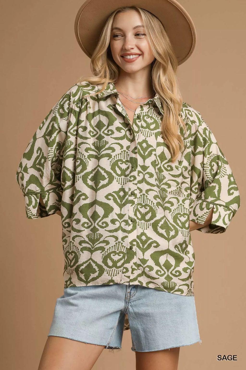 Chemise boutonnée ample à imprimé abstrait Umgee
