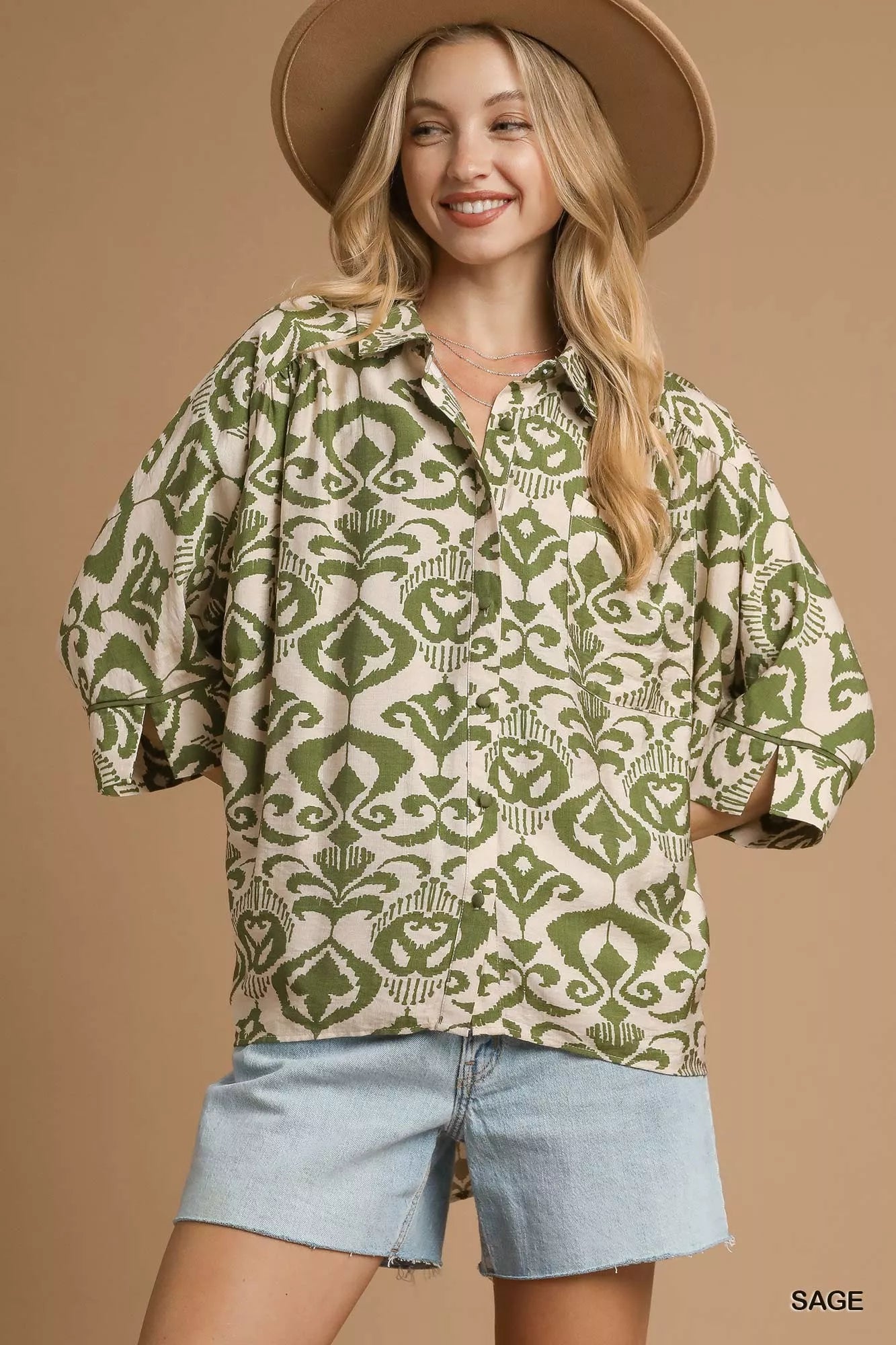 Chemise boutonnée ample à imprimé abstrait Umgee