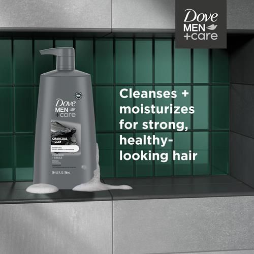 Dove Men+Care Shampoo pour Hommes Cheveux d'Apparence Saine Charbon + Argile Nettoyants d'Origine Végétale Naturelle 750 ml