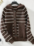 Cardigan à capuche rayé et boutonné à manches longues