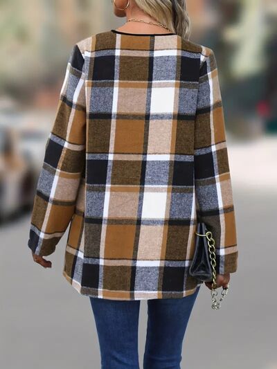 Veste élégante à carreaux ouverte sur le devant à manches longues, stylée et confortable, légère et respirante