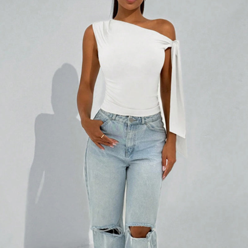 Haut asymétrique à épaule dénudée pour femme – Idéal pour sorties et fêtes