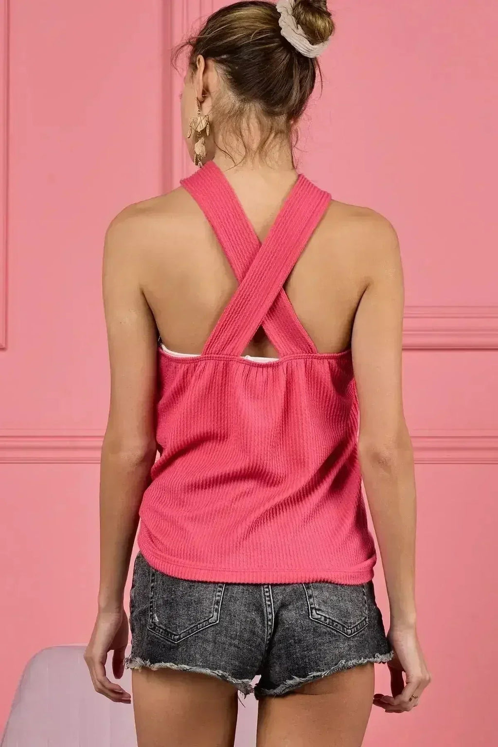 Haut à bande en maille BiBi Lace avec découpes et col croisé