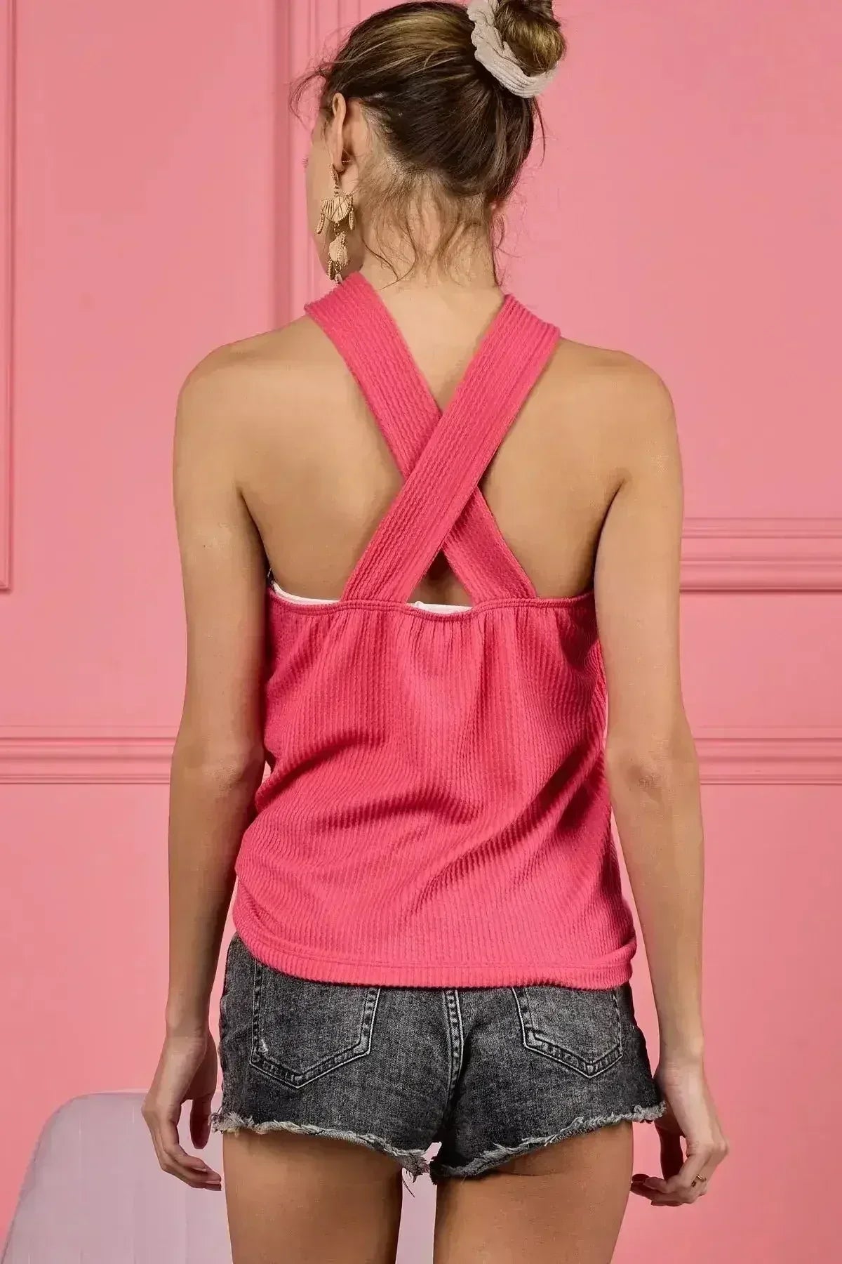 Haut à bande en maille BiBi Lace avec découpes et col croisé