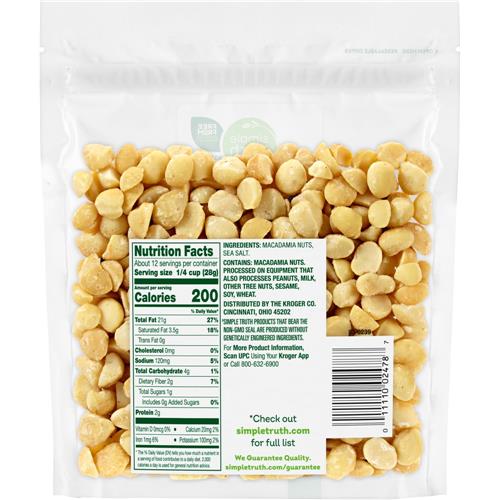 Noix de macadamia grillées à sec au sel de mer Simple Truth 340 g