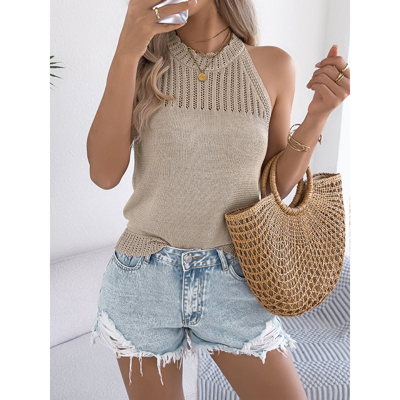 Débardeur d'été dos nu pour femme – Gilet sans manches en maille tricotée style dos nageur