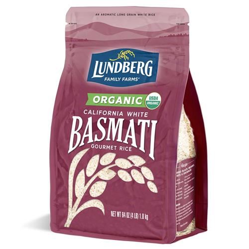 Riz Basmati Lundberg, riz blanc biologique à grains longs - non collant, moelleux, noisette, riz aromatique, alimentation végétalienne, repas sains, riz sans gluten cultivé en Californie, 64 oz