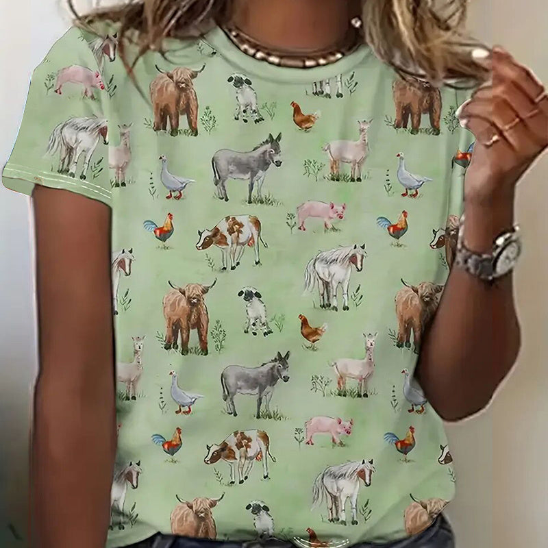 T-shirt à manches courtes ras du cou imprimé animalier intégral