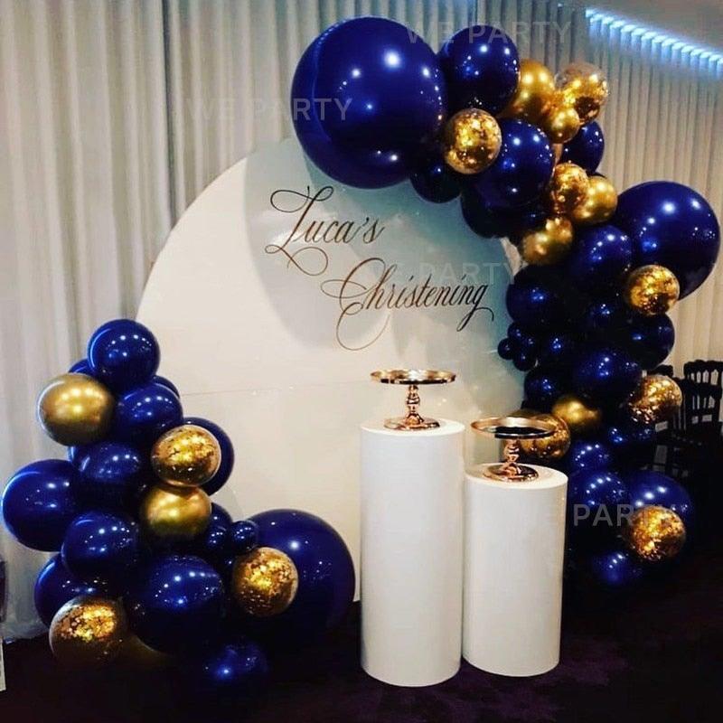 Kit d'arche de guirlande de ballons bleu marine et or de 85 pièces, ballons à paillettes parfaits pour les décorations de fête de naissance, mariage, anniversaire, fêtes prénuptiales, fêtes de bureau, révélations de genre