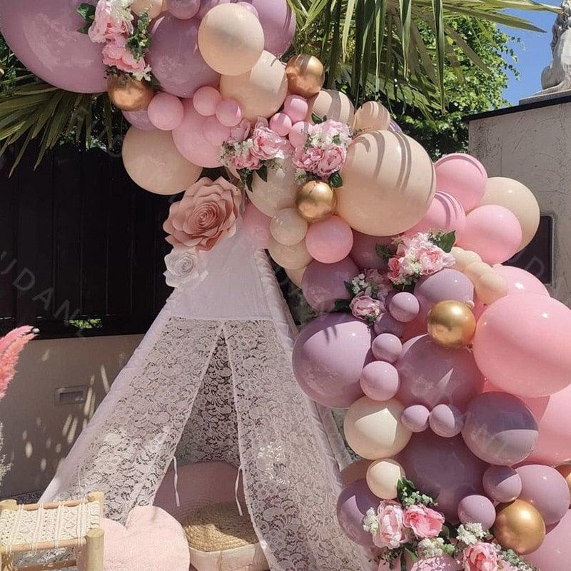 85 pièces de guirlande d'arche de ballons roses violets pour festival, fiançailles familiales, mariage, anniversaire, célébration à thème, décoration de fête